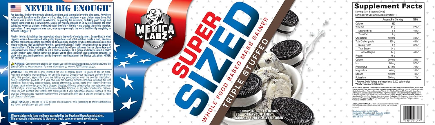 Merica Labz Super Sized Whole Food Based Mass Gainer With 46G Of Protein, Includes Digestive Enyzmes For Easy Digestion, 5 Lbs (Triple Stuffed) : Health & Household