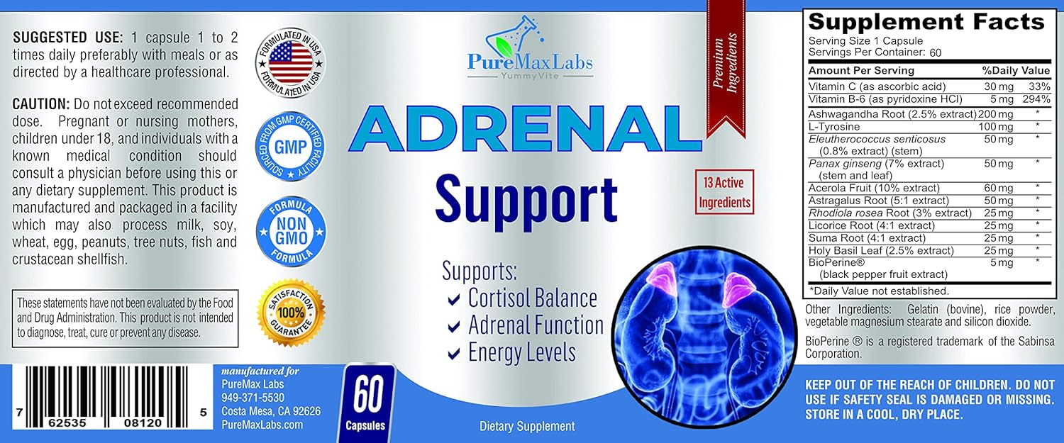 Adrenal Support, Cortisol Manager, Adrenal Health, Maintain Balanced Cortisol Levels, Stress Relief Supplement With Ashwagandha, L-Tyrosine - 60 Capsules : Health & Household