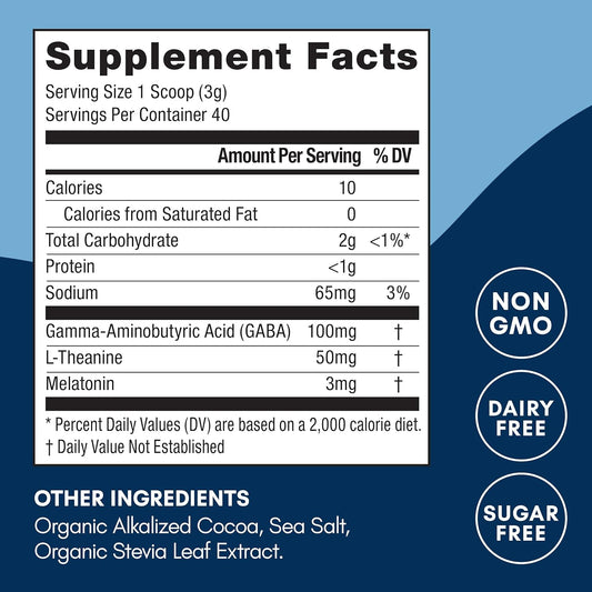 Mindful Evening Sugar Free Cocoa Mix Natural Sleep Aid, 40 Servings, Melatonin 3Mg, L-Theanine, Gaba Supplements, Natural Calm Sleep Support Stress Relief Calm Sleepy Cocoa Nighttime Hot Chocolate