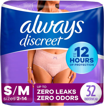 Always Discreet Incontinence & Postpartum Incontinence Underwear For Women, Small/Medium, Maximum Protection, 32 Count