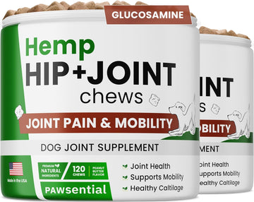 Advanced Hemp Chews For Dogs Hip Joint Pain Relief - Glucosamine For Dogs Hip And Joint Supplement Large Breed - Hemp Treats Joint Health Senior Dog - Chondroitin Hemp Oil Pills - Peanut Butter-240T