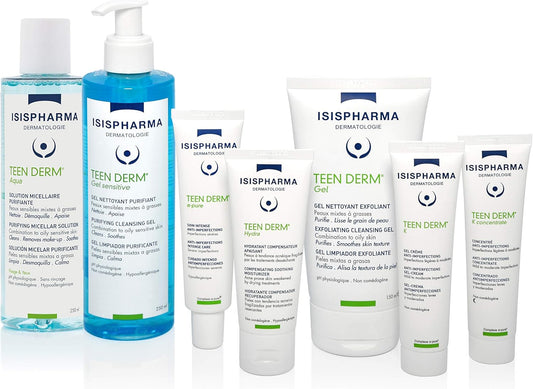 Isispharma Teen Derm Aqua - Purifying Micellar Water - Face Cleanser And Makeup Remover For Sensitive To Oily Skin - Cleanser With Zinc And Boswellia Extract - Glass Skin Effect - Made In France