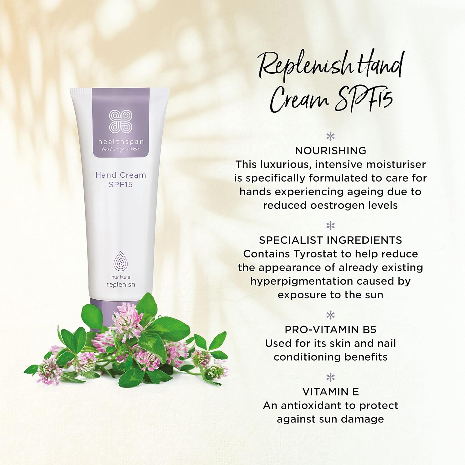 Healthspan Replenish Hand Cream SPF15 (75ml) | Leaves hands soft, nourished & protected | Rich & moisturising cream for mature hands | Protects against development of age spots : Amazon.co.uk: Beauty