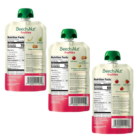 Beech-Nut Baby Food Pouches Variety Pack, New Fruit Purees Variety Pack, 3.5 Oz (18 Pack)