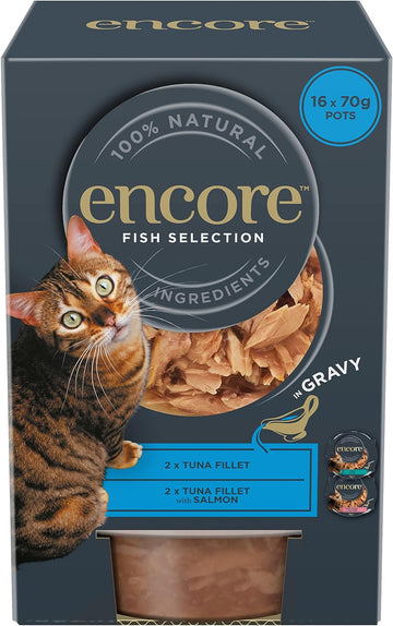 Encore 100% Natural Wet Cat Food, Multipack Fish Selection In Gravy 70G Pot (Pack Of 16 Pots)Enc7402-1En
