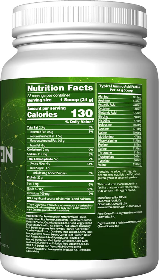 Mrm - Veggie Protein Powder, Protein Source For Vegans, Gluten-Free & Preservative-Free, Non-Gmo Verified - Chocolate - 2.5 Lbs
