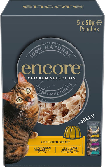Encore 100 Percent Natural Wet Cat Food, Multipack Chicken Selection In Jelly, 50G Pouch (5 X 50 G Pouches),250 G (Pack Of 1)Enc8229-1En