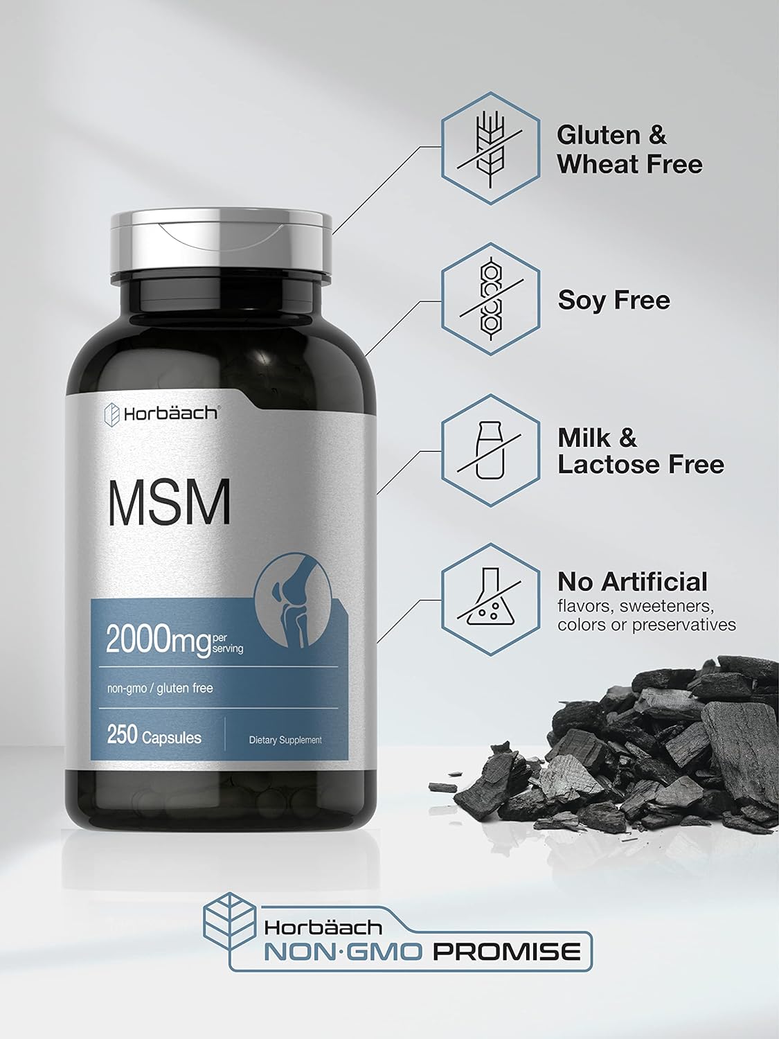 MSM Supplement Capsules | 2000mg | 250 Count | Non-GMO and Gluten Free
