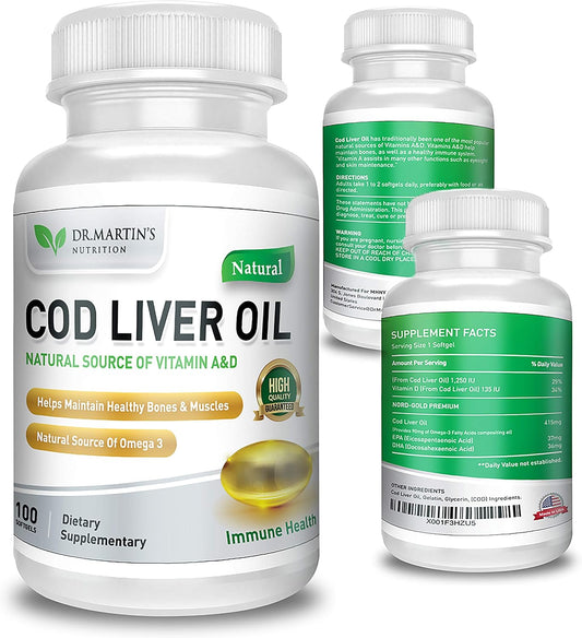 Cod Liver Oil | 300 Softgels | Natural Source Of Omega 3 Fatty Acids | Triple Strength | Best Immune Health, Healthy Bones & Muscles Dietary Supplement |