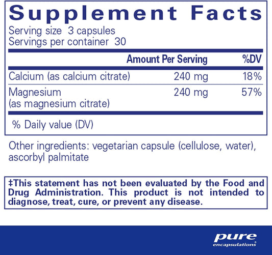 Pure Encapsulations Calcium Magnesium (Citrate) - 240 G Calcium & 240 G Magnesium - Bone Health Support - Non-Gmo & Vegan - 90 Capsules