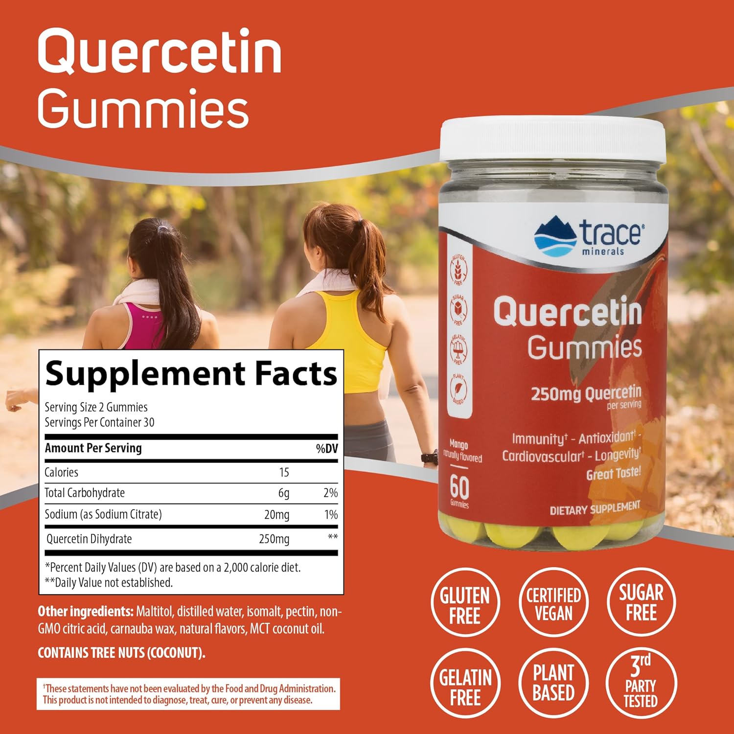Trace Minerals | Quercetin Gummies (250mg Per Serving) | Sugar Free, Vegan, Gluten Free | Antioxidants & Immune Support | Natural Mango avor | 60 Count (Pack of 1)