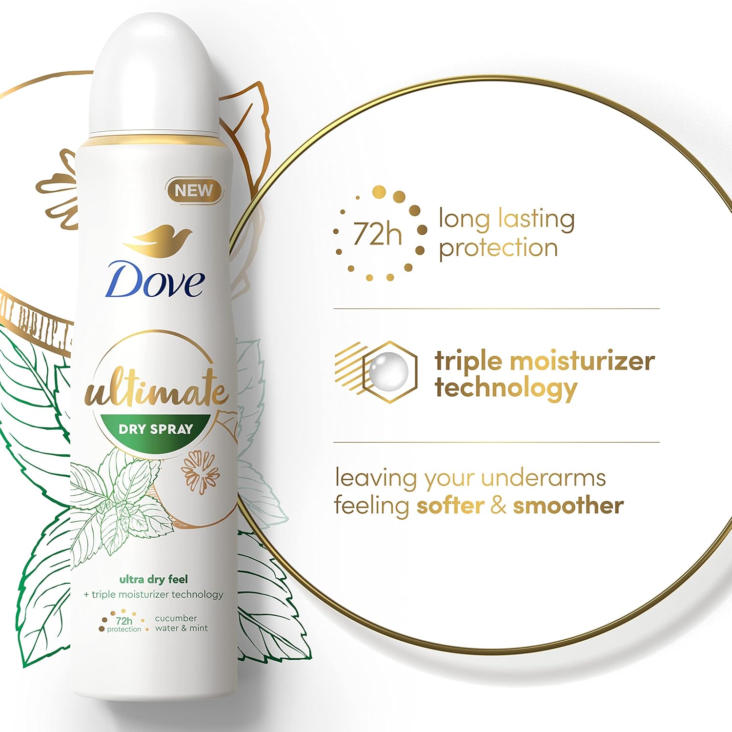 Dove Ultimate Dry Spray Antiperspirant Cucumber Water And Mint 2 Count For 72-Hour Sweat And Odor Protection With Triple Moisturizer Technology 3.8Oz : Beauty & Personal Care