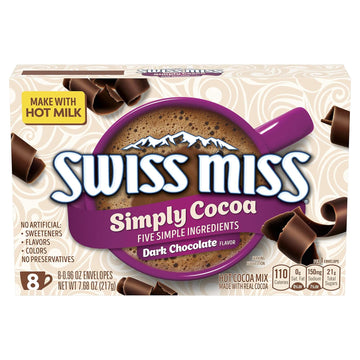 Swiss Miss Simply Cocoa Dark Chocolate Flavor Hot Cocoa Mix, 0.96 Oz. 8-Count (Pack Of 12)