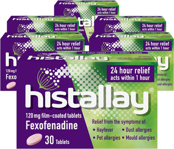 Histallay Hayfever & Allergy Relief Tablets, 180 Tablets, 120Mg Fexofenadine, Antihistamine, 24Hr Relief Acts Within 1Hr, Relieves Hayfever, Pet, Dust And Mould Allergies (6 Month Supply)