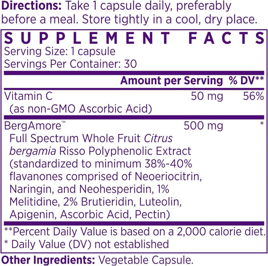 Naomi Bergamore 500 Award-Winning Cardiologist Clinically Developed To Support Healthy Cholesterol & Triglyceride Levels Already In Normal Range, W/ 7 Keypolyphenols, Bergamot, Vit C, 30-Day Supply