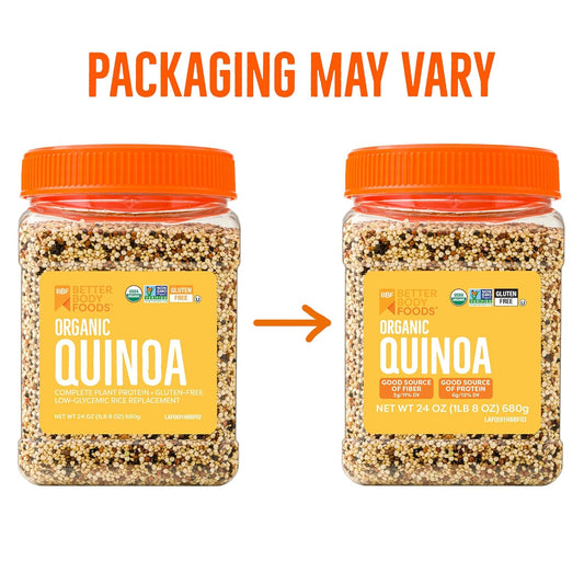 Betterbody Foods Organic Quinoa, Vegan, Gluten Free, Low Glycemic Rice Replacement, 3 Lb