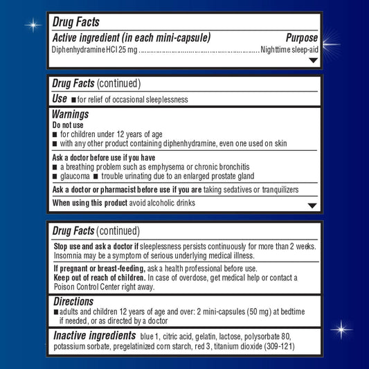 Unisom Sleepminis, Nighttime Sleep-Aid, Diphenhydramine Hci 25 Mg, Mini-Capsules, 60 Count (Pack Of 6)