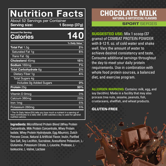 Musclepharm Combat Protein Powder, Chocolate Milk - 4 Lb - Gluten Free