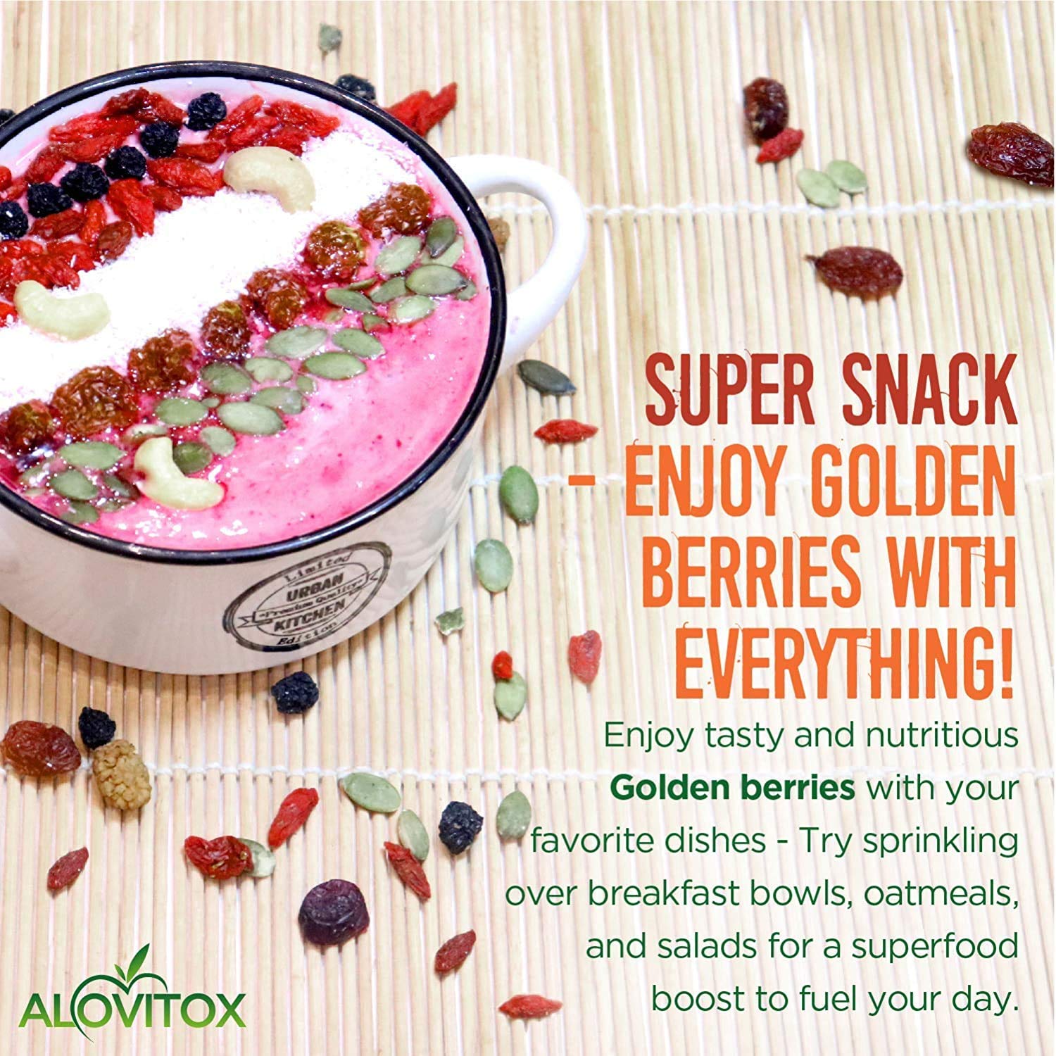 Alovitox Sun Dried Golden Berries | Raw, Fresh & Organic | 1 Oz Contains 2G Protein & 5G Fiber, Low-Calorie & Glycemic Index | With Potassium, Iron, Vitamins A & C | Gluten-Free, Vegan | 8 Oz : Grocery & Gourmet Food