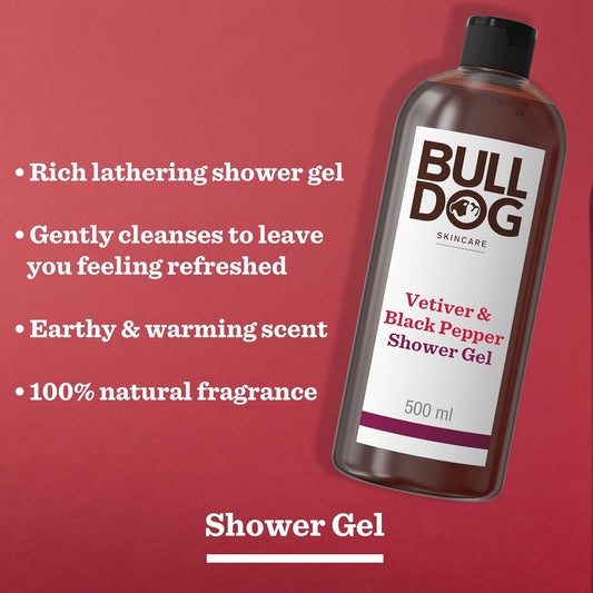 Bulldog Skincare Vetiver & Black Pepper Shower Gel For Men, Natural, Refreshing Men'S Shower Gel, 500 Ml
