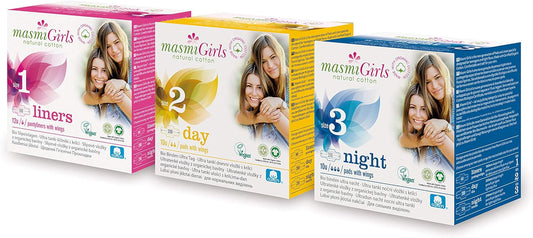 Masmi Girls Organic Sanitary Pads With Wings Night Pack Of 3