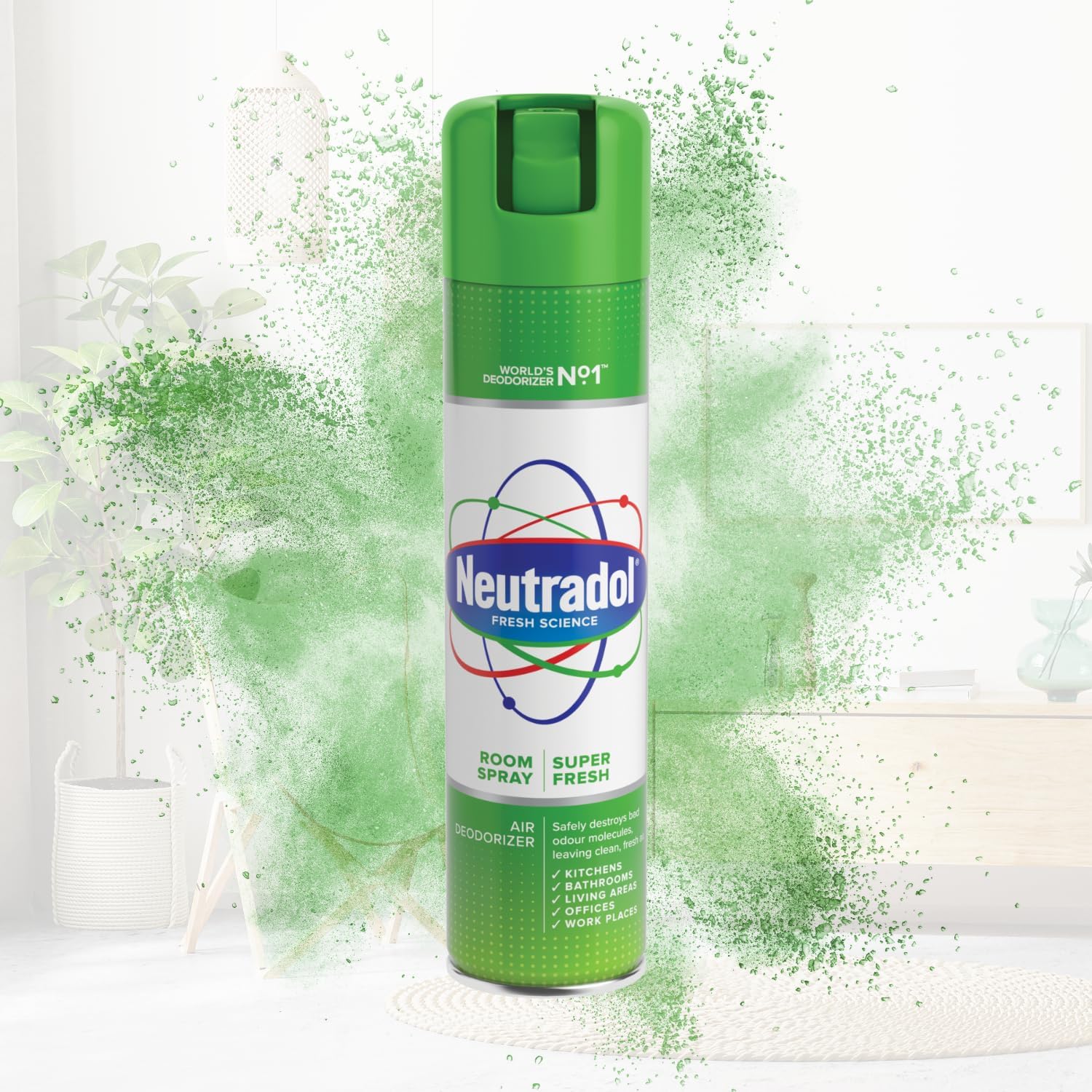 Neutradol Room Spray, Fast Acting Aerosol, Air Freshener For Home & Office, Odour Eliminator, Multipack Of 6 X 300Ml (Super Fresh)