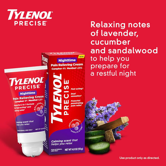 Tylenol Precise Pain Relieving Cream, Maximum Strength 4% Lidocaine Topical Analgesic For Back, Knee & Joint Pain, Penetrating Relief, Non-Sticky, Fragrance Free, No Dyes, 4Oz