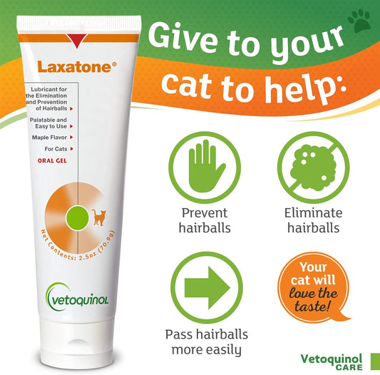 Vetoquinol Laxatone: Oral Hairball Lubricant Gel For Cats – Maple Flavored, 2.5Oz