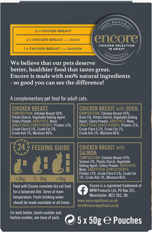 Encore Natural Wet Cat Food, Pouch Multipack Chicken Selection In Gravy, 50G (5X50G Pouches)Enc8500-1En