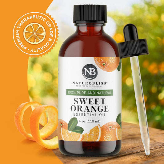 100% Pure & Natural Sweet Orange Essential Oil Therapeutic Grade Premium Quality Oil With Glass Dropper - Huge 4 Fl. Oz - Perfect For Aromatherapy And Relaxation