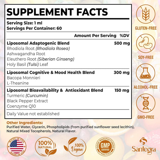 57,000 Mg Liposomal Active Rhodiola Rosea Supplement, Rhodiola Root Extract, Liquid For High Absorption, Rhodiola Rosea Root Extract Tincture For Energy, Stress, Mood, Vegan, 60 Ml