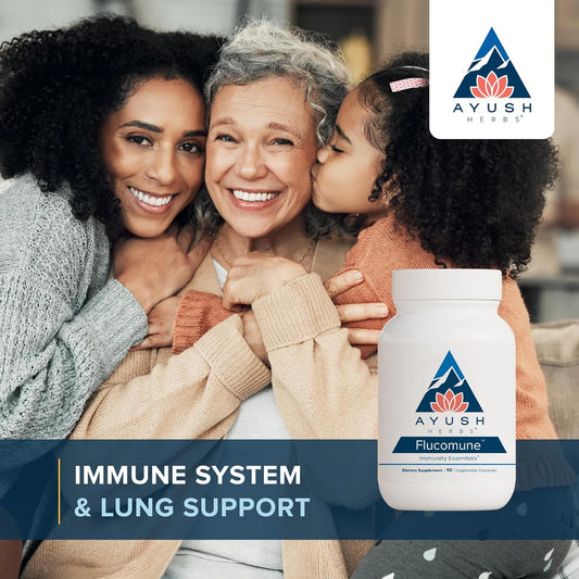 Ayush Herbs Flucomune, Ayurvedic Herbal Blend For Immune And Sinus Support, Natural Amla And Holy Basil Supplement, 90 Vegetarian Capsules