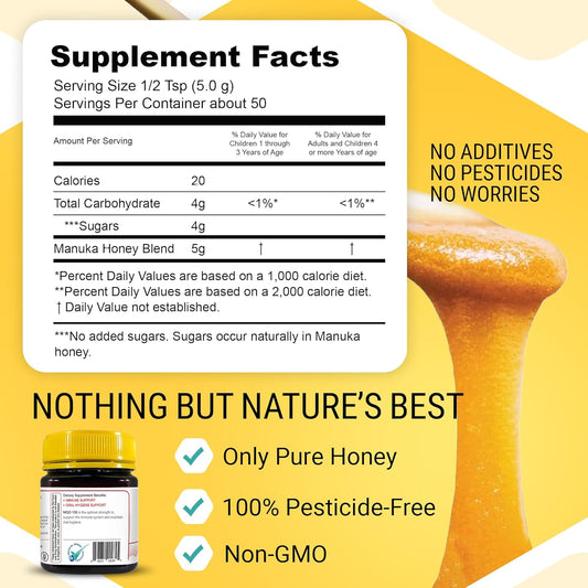 Manukaguard Immune Support Manuka Honey 8.8 Oz - Raw From New Zealand Mgo 100 - Skin Care, Immune System Support, Cough, Digestive & Respiratory Health