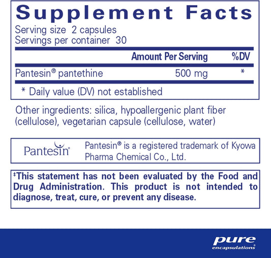 Pure Encapsulations Pantethine | Hypoallergenic Supplement Supports Healthy Lipid Metabolism And Cardiovascular Function | 60 Capsules