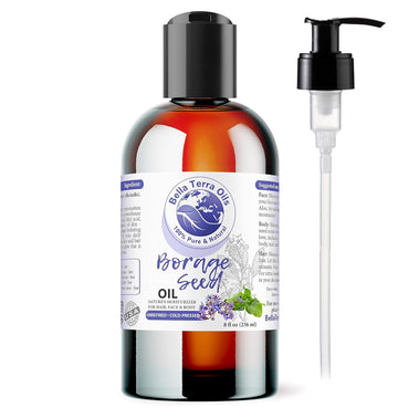 Bella Terra Oils - Organic Borage Seed Oil 8 oz - Cold-Pressed from Organic Borage Seeds, Overflowing with Vitamin E & Omega Fatty Acids, An Elixir of Youth & Beauty