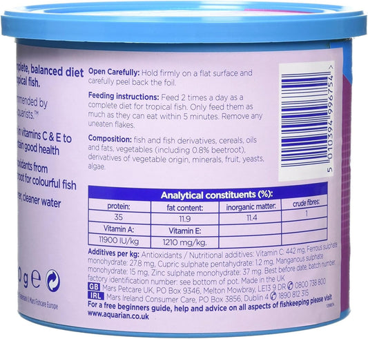 Aquarian Complete Nutrition, Aquarium Tropical Fish Food, Flakes, 200 G Container