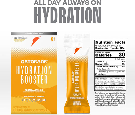 Gatorade Hydration Booster, Tropical Mango, Makes 20 Fl Oz (Pack Of 6)