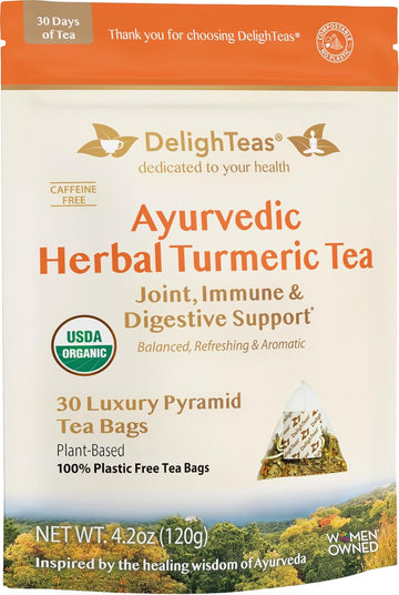 Delighteas Organic Turmeric Ginger Tea | Ayurvedic Loose Leaf Herbal Turmeric Tea For Joint, Immune & Digestive Support | Caffeine Free, Unsweetened | 50 Servings, 4Oz