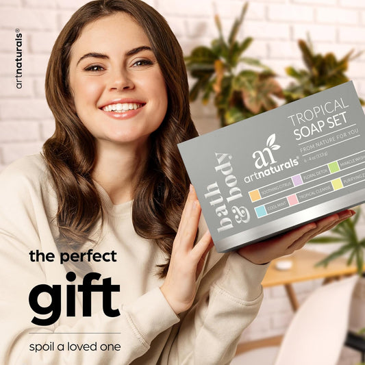 Artnaturals Natural Soap Bar Gift Set - (6 X 4 Oz / 113G) - Infused With Jojoba Oil - For All Skin Types - Body And Face - Tea Tree, Lavender, Eucalyptus, Lemon, Grapefruit And Orange - Men And Women