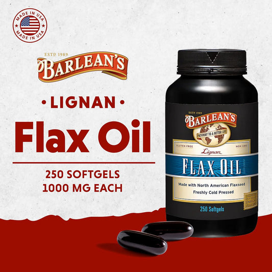 Barlean'S Omega 3 6 9 Lignan Flaxseed Oil Supplements, Cold-Pressed Flax Seed Supplement Softgels With 1550 Mg Ala Fatty Acids, 100 Count