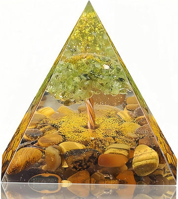 Tree Of Life Orgone Pyramid For Positive Energy, Orgonite Peridot&Obsidian Healing Crystal Pyramids For Reduce Stress Chakra Reiki Healing Meditation Attracts Lucky And Success