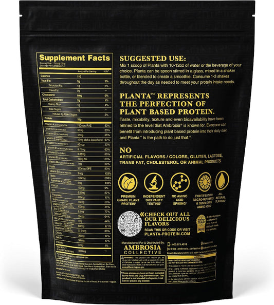 Ambrosia Planta - Premium Organic Plant-Based Protein | Vegan & Keto Friendly | Gourmet Flavors With No Bloating Or Stomach Upset | Gluten & Soy Free | No Added Sugar | 14 Servings | (Candy Bar)