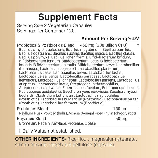 Naturebell Probiotics 200 Billion Cfu Per Serving | 240 Veggie Capsules With Synbiotic Blend Of Digestive Enzymes, Prebiotics, & Postbiotics – 40 Strains – Full-Spectrum Gut Health & Bloating Support