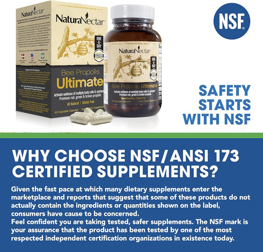 Naturanectar Ultimate Bee Propolis | Nsf Contents Certified | Premium Red, Green, Brown Brazilian Propolis | With Flavonoids And Pwe | Ethical Beekeeping & Naturally Sourced | 60 Veggie Capsules