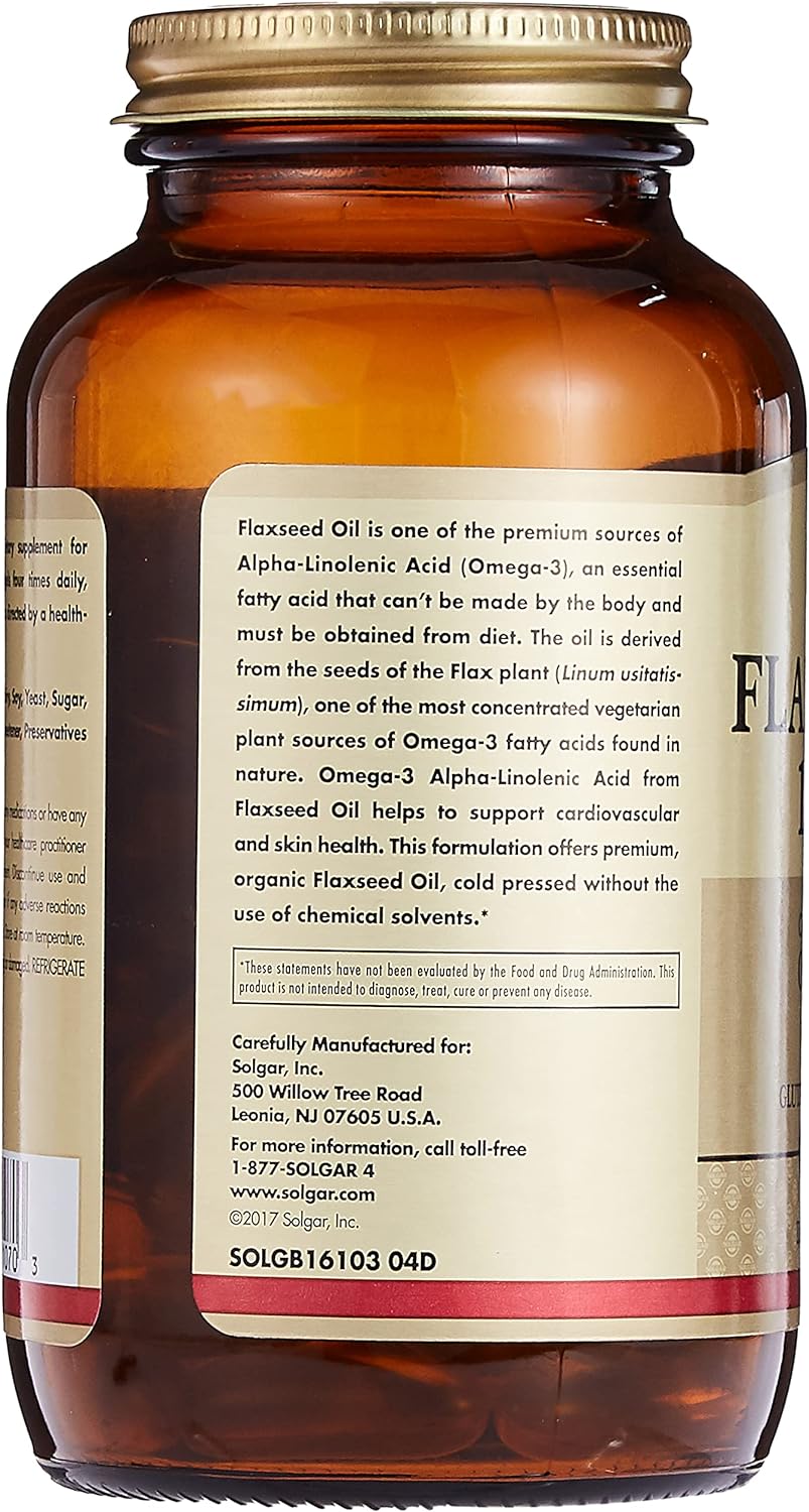 Solgar Flaxseed Oil 1250 mg, 100 Softgels - Organic, Cold-Pressed Omeg