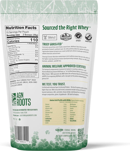 Agn Roots Grass Fed Whey Protein Powder Isolate - Unflavored - Unsweet