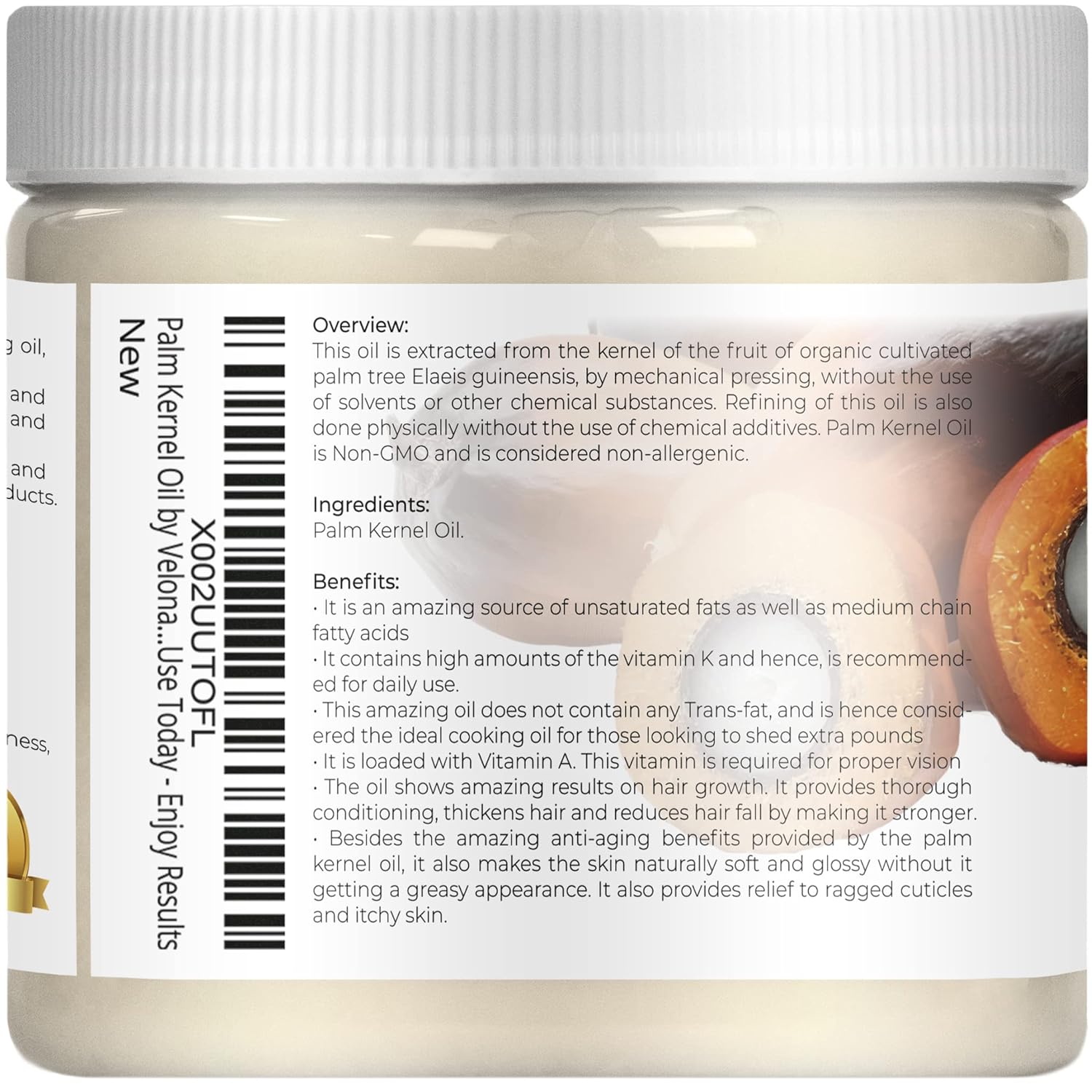 velona USDA Certified Organic Palm Kernel Oil - 16 oz | 100% Pure and Natural Carrier Oil | Refined, Cold Pressed | Face, Hair, Body & Skin Care | Use Today - Enjoy Results : Beauty & Personal Care