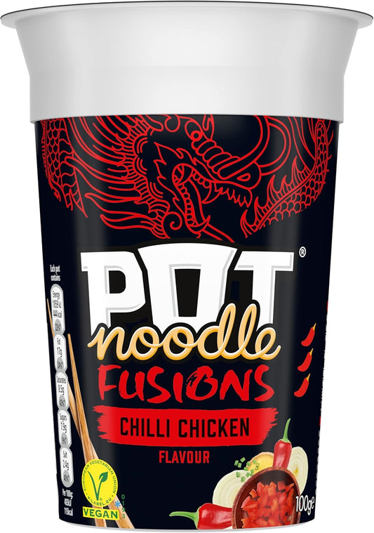 Pot Noodle Fusions Chilli Chicken Instant Snack Vegan Quick To Make Noodles 8X 100 G