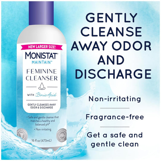 Monistat Boric Acid Feminine Cleanser, Fragrance Free Feminine Wash, 16 Fl Oz, 1 Pack