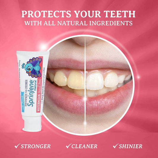 Sprinjene Watermelon Kids Toothpaste with Fluoride for Cavity Protection & Fresh Breath - Natural SLS Free Toddler Patented Toothpaste for Childrens 2 Years & Up/Preservative & Toxic Free (2 Pack)